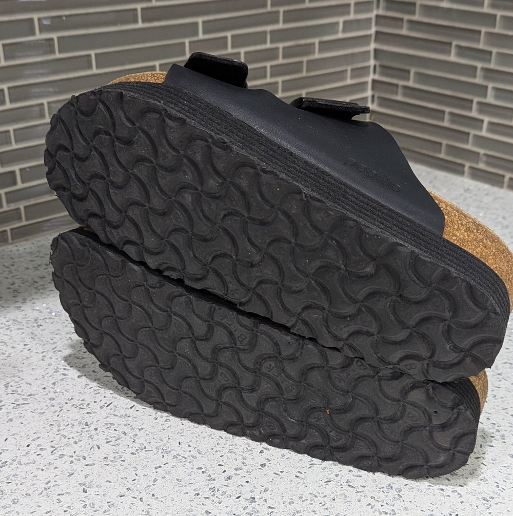 Papillio Birkenstock Platform Arizona Black Vegan Two Strap Sandal Size 39 8 8.5 - Picture 8 of 10